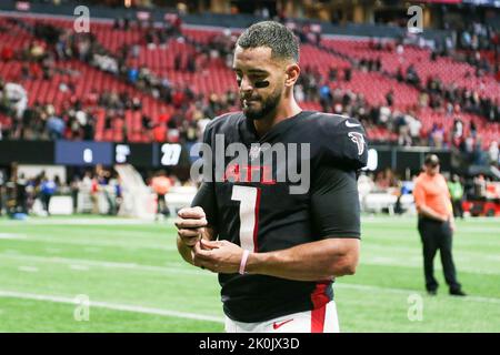 Atlanta, Georgia, USA. 11th Sep, 2022. Atlanta Falcons quarterback Marcus Mariota (1) after the game against the New Orleans Saints at Mercedes-Benz Stadium (Credit Image: © Debby Wong/ZUMA Press Wire) Stock Photo