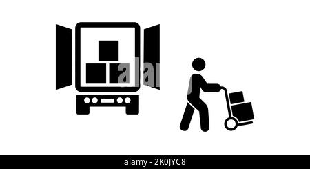 Unload goods car icon. Element of logistics icon for mobile concept and web apps. Worker unloading boxes from truck icon can be used for web and mobil Stock Vector