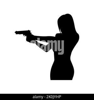 Silhouettes of woman with weapons in their hands. Vector illustration is simple Stock Vector