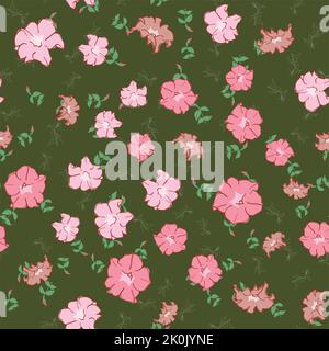 Abstract trendy seamless patterns set with hand drawn colorful shapes on olive backgrounds Stock Vector