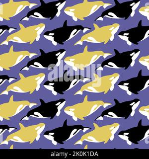 Vector seamless pattern with orca.Underwater cartoon creatures.Marine background.Cute ocean pattern for fabric, childrens clothing,textiles,wrapping Stock Vector
