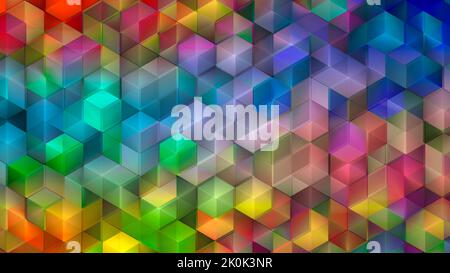 Geometric colorful abstract 3D background of rainbow squares and cubes. Science, design, game, technology, lifestyle concept. High quality 3d illustration Stock Photo