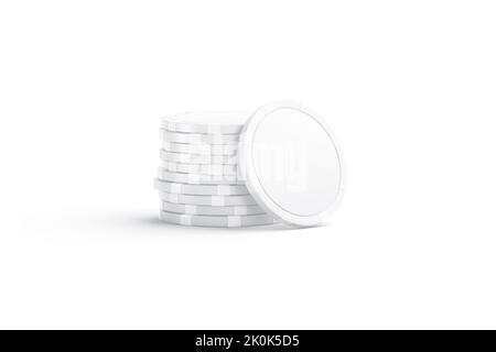 Blank white plastic round chip mockup stand with stack, isolated Stock Photo