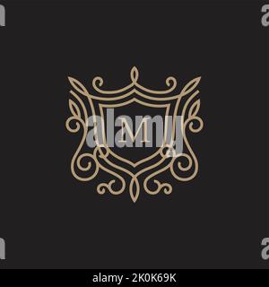 a luxury linear shield with floral monogram letter RS logotype Stock ...