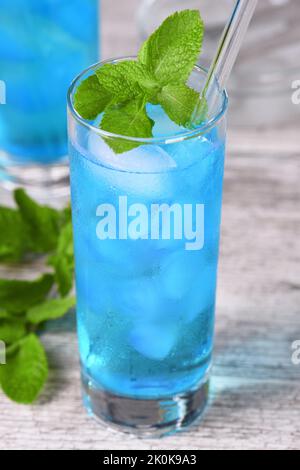 Blue Mojito. Cocktails Liqueur-based Blue Curacao Stock Photo