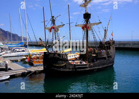 Funchal, replica of  the ship Santa Maria De Colombo, Portugal Stock Photo