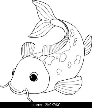 Koi Animal Isolated Coloring Page for Kids Stock Vector