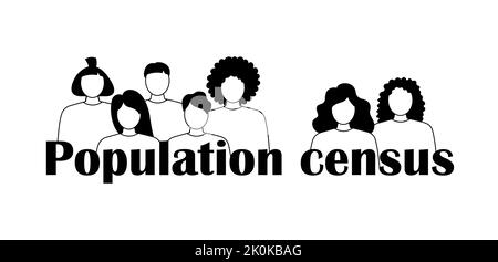 Census inscription. Group of people standing over the inscription Stock Vector