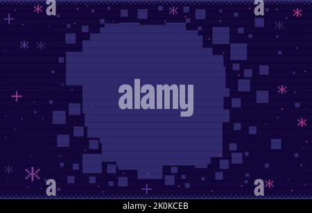 Pixelated banner with blue background, glowing stars and scanlines effect. Stock Vector