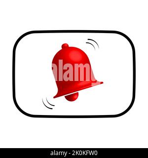 Bell symbol button. Red ringing bell with new notification for social media reminder. 3D style vector illustration Stock Vector