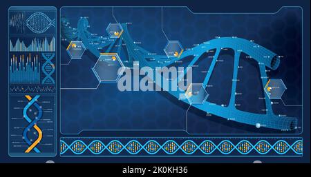 DNA helix on computer screen isolated thin line icon. Vector molecular ...