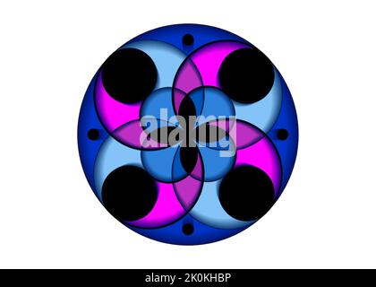 Mystical flower of fortune, colorful icon, sacred geometry, round logo template, geometric intersection of circles, vector illustration isolated Stock Vector