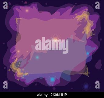 Template with empty space and colorful cosmic clouds with glowing stars over dark background. Stock Vector