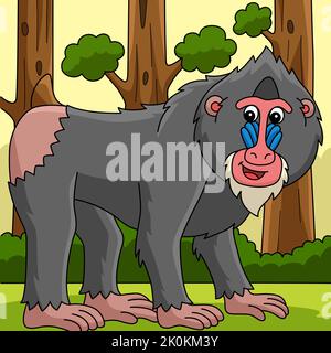 Mandrill Animal Colored Cartoon Illustration Stock Vector