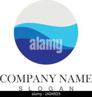 Isolated round shape logo. Blue color logotype. Flowing water image. Sea, ocean, river surface Stock Vector