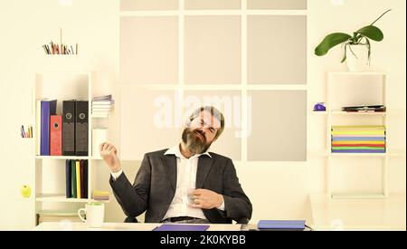 Bearded hipster creative director. Advocacy and jurisprudence. Legal services director. Case manager track paperwork and other important information Stock Photo