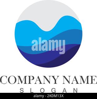 Isolated round shape logo. Blue color logotype. Flowing water image. Sea, ocean, river surface Stock Vector