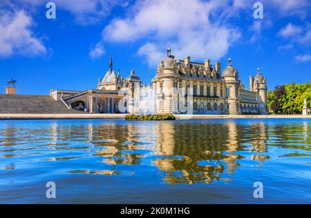 Chantilly Castle (Chateau de Chantilly) View of the northwest facade. Picardie, France. Stock Photo