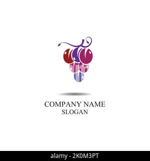 Grape fruit logo flat vector template icon illustration design Stock Vector
