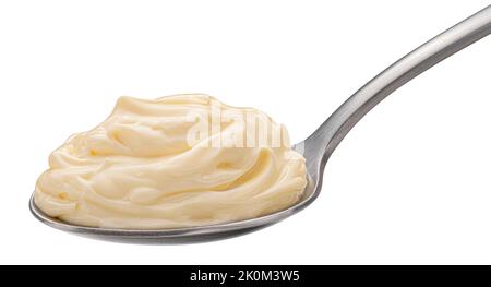 Mayonnaise in spoon isolated on white background Stock Photo