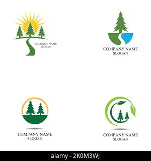 set of Cedar tree logo template vector icon design Stock Vector