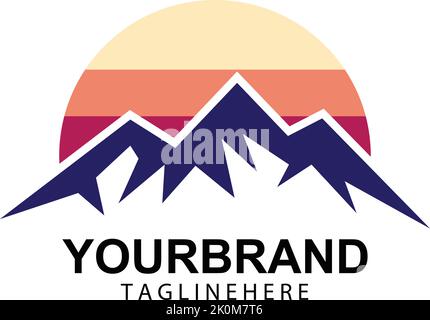 Mountain sun logo design concept template vector Stock Vector