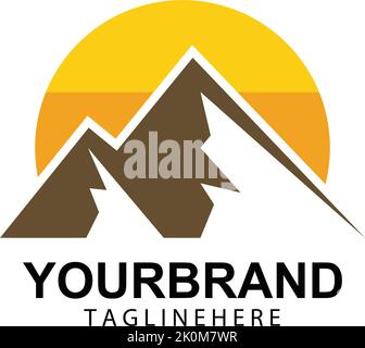 Mountain sun logo design concept template vector Stock Vector