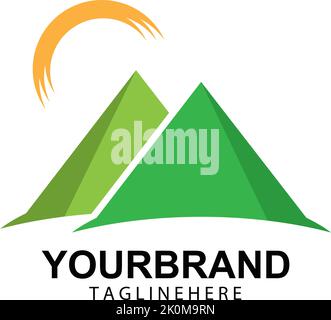 Mountain sun logo design concept template vector Stock Vector
