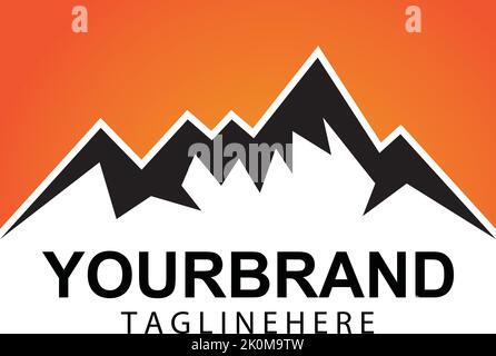 Mountain sun logo design concept template vector Stock Vector