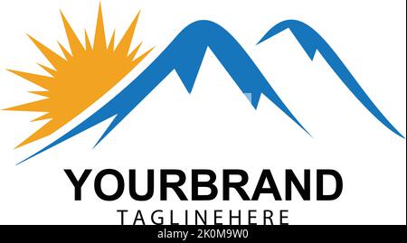 Mountain sun logo design concept template vector Stock Vector