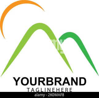 Mountain sun logo design concept template vector Stock Vector