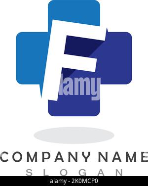 F Initial Letter cross medical logo vector template Stock Vector