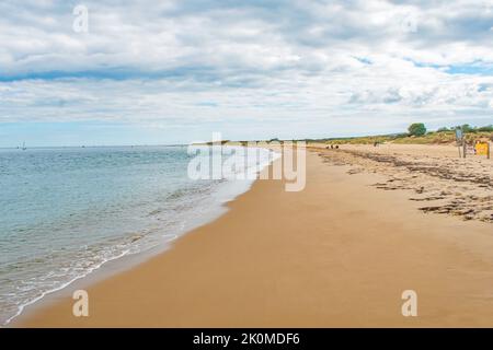 Sandbanks Dorset England empty unmarked beach near the ferry on a bright September morning Stock Photo