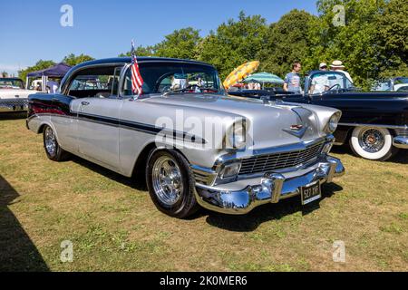 1956 Chevrolet Bel Air ‘527 XVF’ on display at the American Auto Club Rally of the Giants, held at Blenheim Palace on the 10 July 2022 Stock Photo