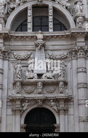 Architectural detail depicting a mother found in St Moses Church in Venice Stock Photo