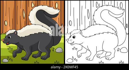 Skunk Animal Coloring Page Colored Illustration Stock Vector