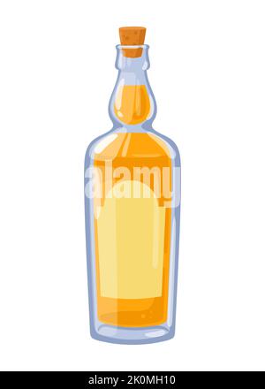Tequila in bottle cartoon vector illustration. Mexican traditional alcoholic drink. Bottle isolated on white background Stock Vector
