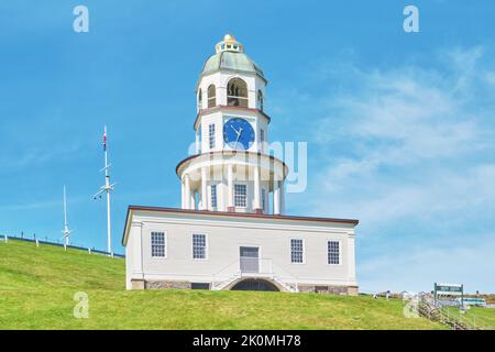 Commissioned by Prince Edward, Duke of Kent the Halifax Town Clock first started displying the time on October 20, 1803.  The Town Clock is situated o Stock Photo