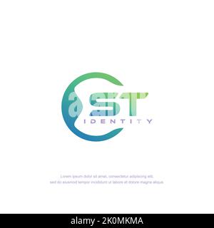 ST Initial letter circular line logo template vector with gradient color Stock Vector