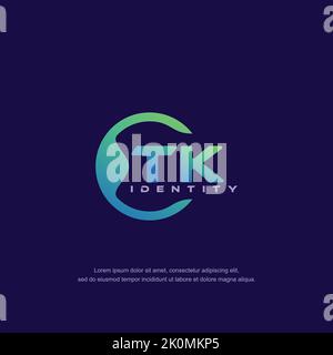 TK Initial letter circular line logo template vector with gradient color Stock Vector