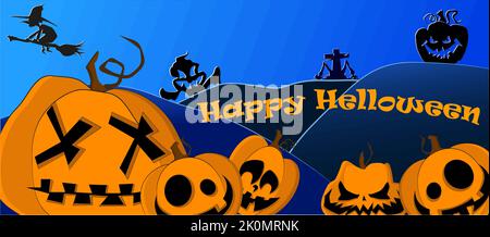 Halloween scary card with pumpkins and background Stock Vector