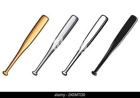 classic wood baseball bat illustration set of 4 base ball vector isolated on white background Stock Vector