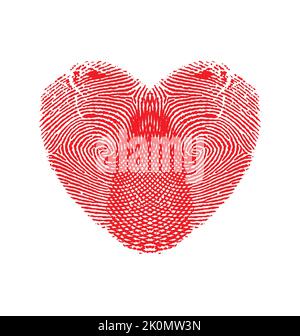 romantic red fingerprint thumb print love heart vector icon isolated on white background Stock Vector