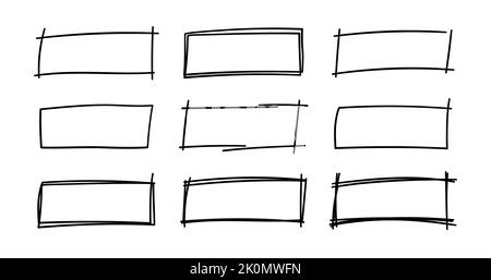 Hand drawn rectangle frames. Grungy scribble rectangle frames. Doodle geometric borders. Pen ink empty black text boxes set. Vector illustration Stock Vector