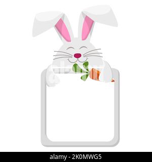 Avatar frame rabbit or hare with carrot, animal square template for game Stock Vector