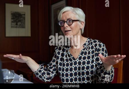 Husum, Germany. 12th Sep, 2022. Dörte Hansen, author, gives an interview on the occasion of the film 'Mittagsstunde' based on her novel of the same name. Credit: Georg Wendt/dpa/Alamy Live News Stock Photo