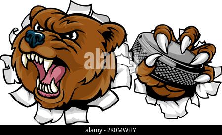 Bear Ice Hockey Player Animal Sports Mascot Stock Vector