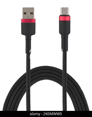 cable with USB and micro USB connector, isolated on white background Stock Photo