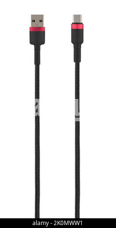 cable with USB and micro USB connector, isolated on white background Stock Photo