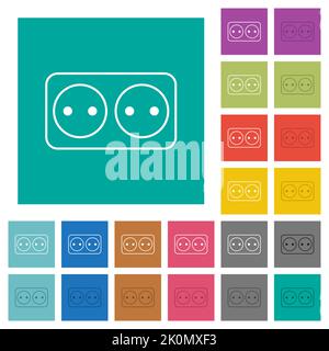 Electrical outlet with two sockets outline multi colored flat icons on plain square backgrounds. Included white and darker icon variations for hover o Stock Vector